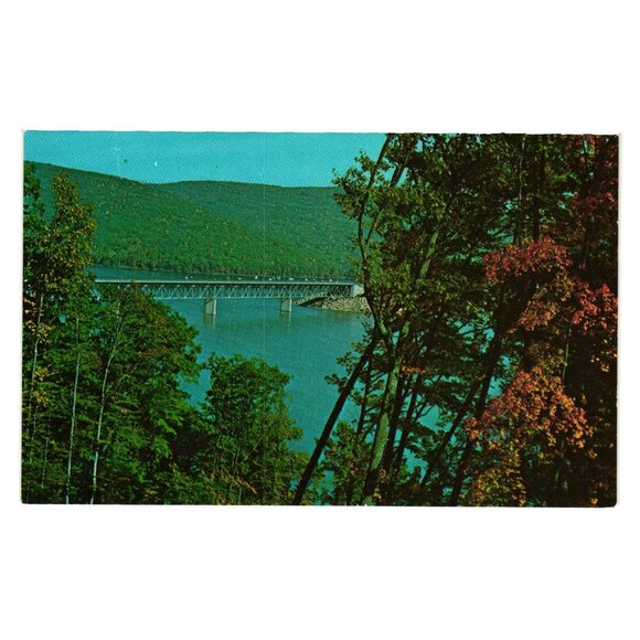 Cornplanter Bridge Scenic Postcard Kinzua Dam PA Early Fall Landscape Vintage - Picture 1 of 2